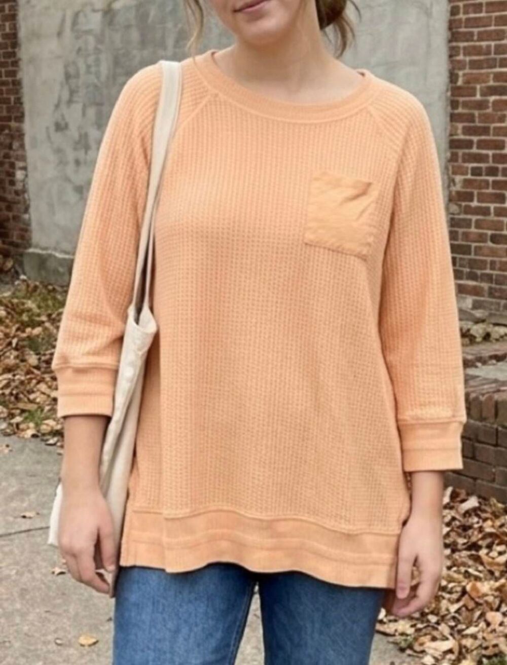 Soft Surroundings Thermal Waffle Knit Tunic Sweater 1x Sunset Peach Comfy Basic